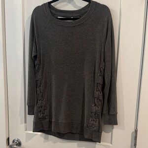 Lace-Up Side Detail Long Sleeve Sweatshirt - Charcoal